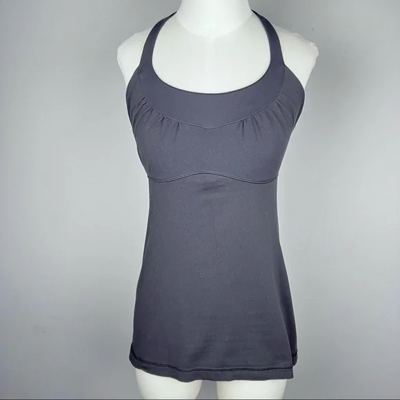 EUC - Lululemon Black Tank w/ Built-in Bra & Back Detail, Size 8 - Picture 2 of 13